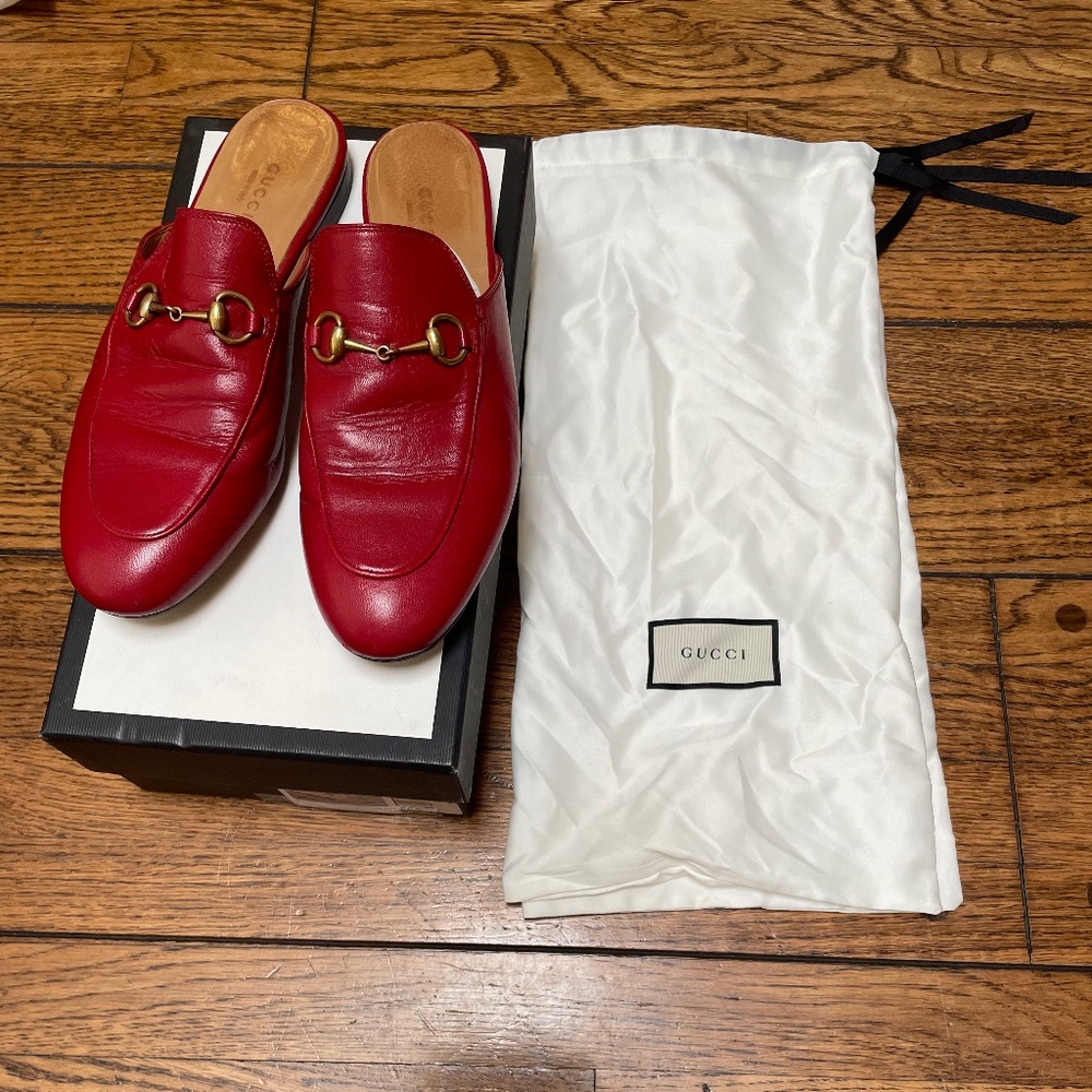 Gucci Horsebit RED Leather  Loafer Slides Womens